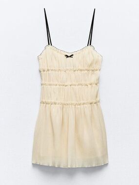Zara Butter Yellow Mini Dress With Coquette Bow - Size XS - Summer Dress